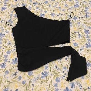 Express one shoulder cut out tie waist, black shirt